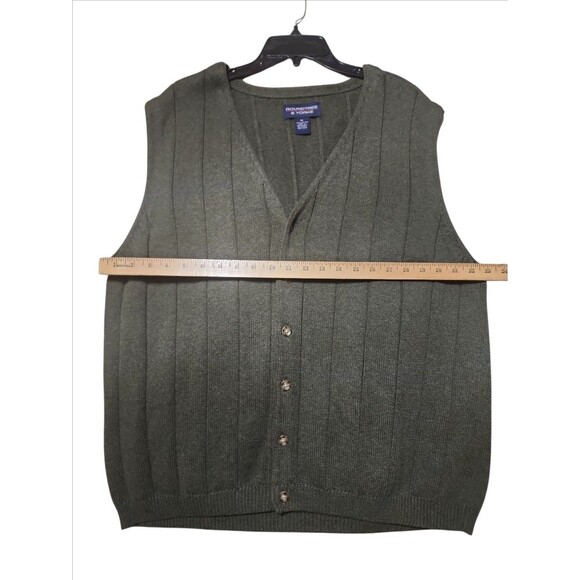 Roundtree & Yorke Men’s XL Hunter Green 100% Cotton Knit Button Sweater Vest - Picture 3 of 6